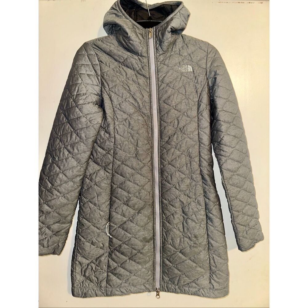 The North Face Jacket Womens Grey Thermoball Long Parka Hooded Quilted Coat XS
